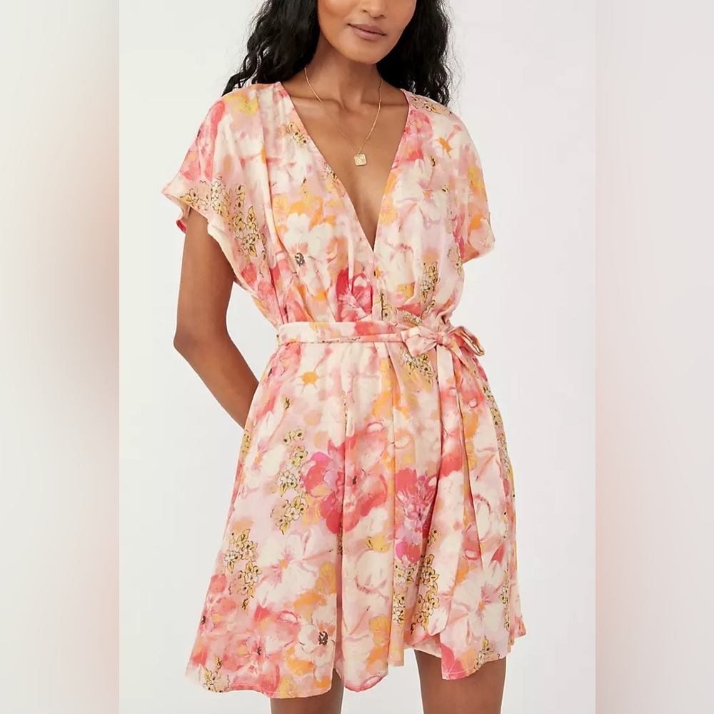 Free People Floral Mini Dress - Pink and Cream